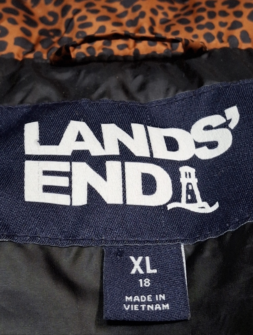 Lands' End Down Puffer Vest Animal Print Burnt Orange Zip Women Size X-Large - Picture 3 of 16